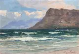 Hugo Naude, Seascape with Mountains Beyond, oil on board