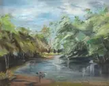 Helen Anne Petrie, The Riverberg, oil on artist's board