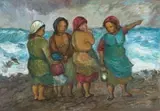 Amos Langdown, Four Women and a Child, oil on canvas laid down on board
