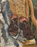 Paul du Toit, Still Life with Shoes on a Chair, oil on panel