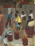 Faith Loy Plaut, Township Scene, oil on canvas