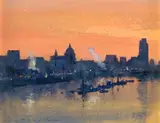 Ian Houston, Dawn Light on London's Changing Skyline, mixed media on board