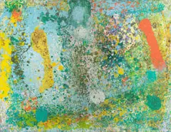 Abstract Composition by Bill Ainslie, mixed media on canvas, sold May 2023