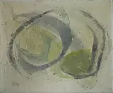 Abstract in Green by Bettie Cilliers-Barnard, oil on canvas, offered Apr 2023