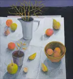 Susan Helm Davies, Still Life with Jug of Thorny Twigs, acrylic on board