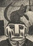 Norman Catherine, Cat on Head, lithograph on paper