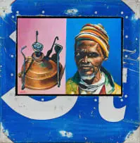 Portrait of an Old Man and a Primus Stove by Willie Bester, mixed media with found objects, sold Apr 2023