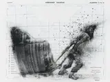 Diane Victor, Migrant Heeltemal, charcoal and ash on map