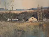 Christopher Tugwell, Figures and Buildings in a Farm Landscape, oil on board