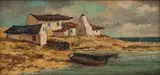 Cottages and Boats by Otto Klar, oil on board, offered Apr 2023