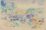 Walter Battiss, Boats on a Lake, 1964, watercolour on paper