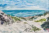 Alice Elahi, Seascape with Sand Dunes, mixed media on paper