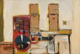 Sidney Goldblatt, Abstract Cityscape, oil on board