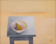 Susan Helm Davies, Pear in a Bowl, acrylic on board