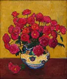 François Krige, Pink Roses in a Dutch Vase, oil on canvas
