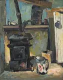 Beker en Donkie (Jug and Stove) by Alexander Rose-Innes, oil on board, sold Apr 2023