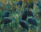 Guinea Fowl by Zakkie Eloff, oil on canvas, offered Apr 2023
