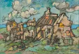 Gregoire Boonzaier, Cottages, mixed media on paper laid down on board