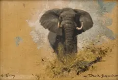Elephant by David Shepherd, oil on canvas, offered Apr 2023