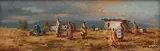 Figures and Home in a Landscape by Otto Klar, oil on board, sold Apr 2023