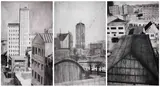 Gordon Froud, Sacred Geometry in the City - Views from August House (triptych), 2018, mixed media drawing on fabriano