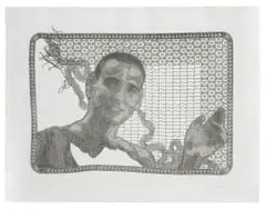 Portrait of Guy Nardy by Pierre Fouché, direct soft-ground etching of an original bobbin lace textile artwork, on Zerkall-Bütten 250gsm paper, offered Feb 2023