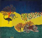 Phillimon Chipiro, Tigers in Landscape, oil on canvas
