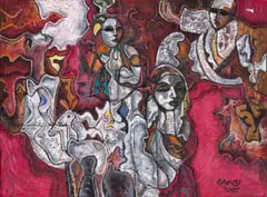 Bakri Bilal, Abstract Figural Composition, oil on canvas