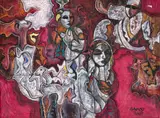 Bakri Bilal, Abstract Figural Composition, oil on canvas