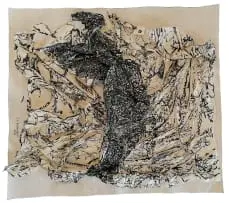 Woman with Wings by Toni-Ann Ballenden, ink, Japanese paper, raw canvas, offered Oct 2022