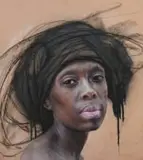 Lena Hugo, Protectress II, pastel and spray paint on wooden board