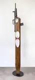 Michael MacGarry, Two Figures (Menhirs), teak, enamel, replica L85 rifle, steel plate