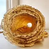 Lee-At Meyerov, Aisthanomai – I Feel, I Sense, I Perceive, burnt masking tape, glue, varnish
