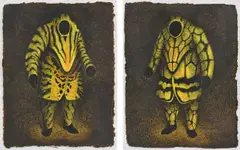 Walter Oltmann, Pachnoda I and II, mixed media drawings on handmade paper