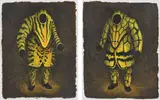 Walter Oltmann, Pachnoda I and II, mixed media drawings on handmade paper