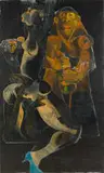 Blue Suede Shoe by Zwelidumile Geelboi Mgxaji Mslaba 'Dumile' Feni, 1983, mixed media on canvas, sold May 2023