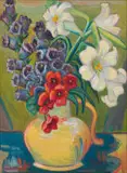 Maggie Laubser, Vase with Amarylis and Foxglove, oil on board