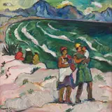 Irma Stern, Figures on a Beach, oil on canvas laid down on board