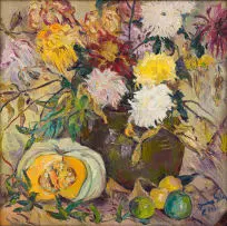 Irma Stern, Still Life with Dahlias and Pumpkin, oil on canvas