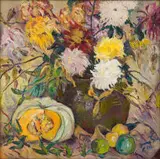 Irma Stern, Still Life with Dahlias and Pumpkin, oil on canvas