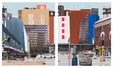 Sam Nhlengethwa, City Scape, diptych, oil and collage on canvas