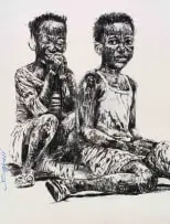 Nelson Makamo, Children, charcoal on paper