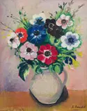 Pranas Domšaitis, Anemones in a Vase, oil on canvas laid down on board