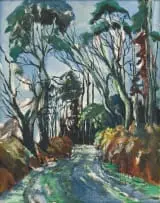 Ben Enwonwu Mbe, Path Through Trees, oil on board