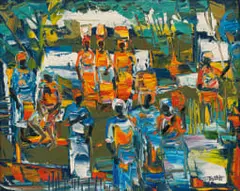 Figures with Pots by Walter Battiss, oil on canvas, sold May 2023