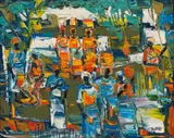 Figures with Pots by Walter Battiss, oil on canvas, sold May 2023