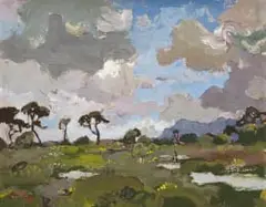 Gregoire Boonzaier, Naderende Reën, Kenilworth, Kaap (Approaching Storm, Kenilworth, Cape), oil on canvas