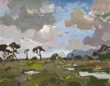 Naderende Reën, Kenilworth, Kaap (Approaching Storm, Kenilworth, Cape) by Gregoire Boonzaier, oil on canvas, sold Nov 2022