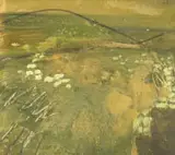 Stanley Pinker, Sheep Kicking up Dust, mixed media on card