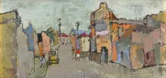 Gregoire Boonzaier, Vrou met Rooi Trui, Distrik Ses (Woman with Red Jersey, District Six), oil on board